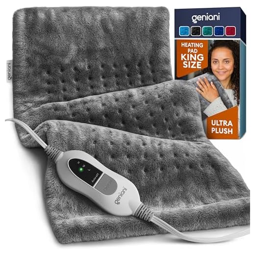 GENIANI Extra Large Electric Heating Pad for Back Pain and Cramps Relief 12"x24" - Auto Shut Off - Soft Heat Pad for Moist & Dry Therapy (Tabby Gray)
