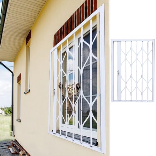 Rejas para Ventanas Exteriores Ventana Corrediza de Seguridad Plegable Blanca de Aleación de Aluminio. Rejas de Seguridad Ajustables para Gatos y Perros. Valla de Red con Cerradura para Exteriores.(50