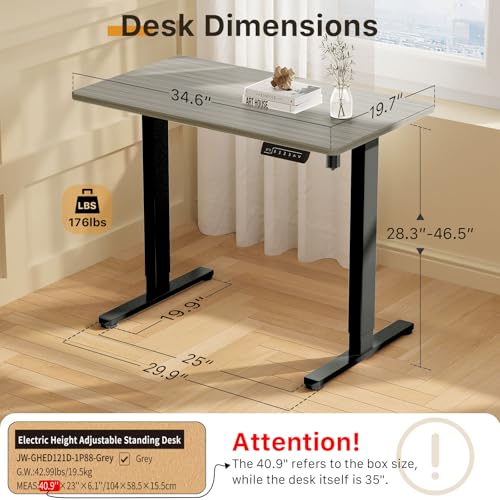 Image of JOY worker Small Electric Standing Desk, 35 inch x 20 inch Whole Piece Height Adjustable Desk with Memory Controller, Grey Sit to Stand Desk Workstation for Home Office