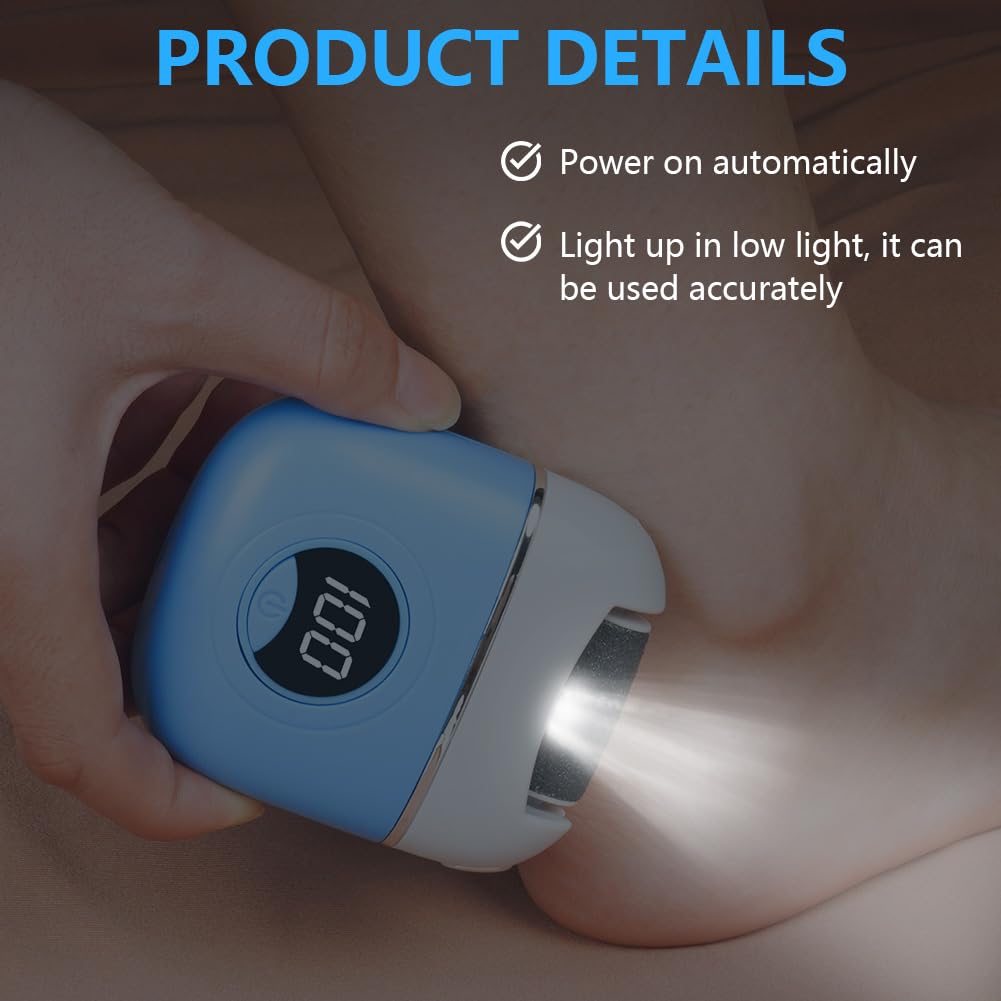 OSDUE Lima Electrica Pies Durezas, 2 en 1 Molinillo Pies Quita Durezas y Elimina Callos Profesional Foot File con 3 Rodillos Recambio Distintos Gramajes Pantalla Digital para Pies Suaves, Azul