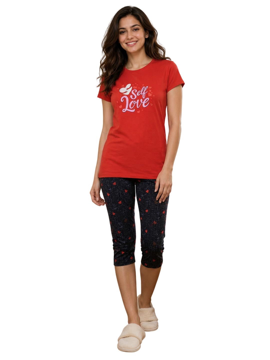 Missy Women's Combed Cotton T-Shirt Capri Night Suit-image-11