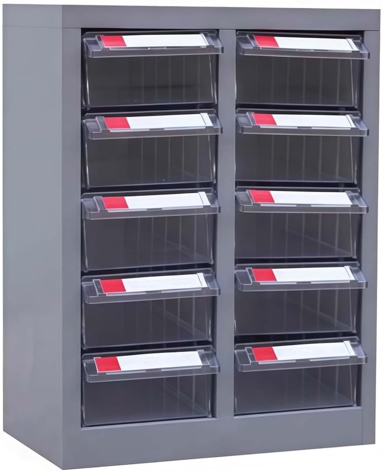 Alloy Steel Nut and Bolt Organizer Cabinet - Drawer Storage Chest with Labels for Workshop, Garage, Office Tools - Durable Hardware Organizer for Easy Access,10 Drawers Without Door
