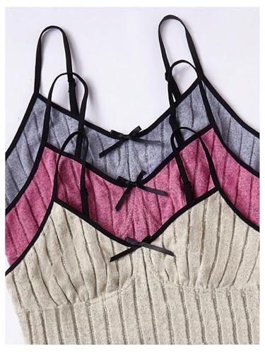 Women's 3 Pack Ribbed Pajamas Set Lettuce Trim Sleeveless Cami Crop Top and Shorts Lounge Set Sleepwear Loungewear4