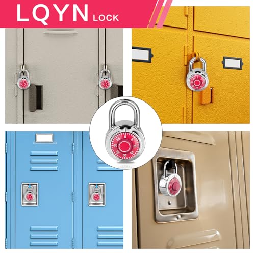 Image of Combination Lock, LQYN Standard Dial Combination Lock, Pack of 1; Red Turnplate, 2 in. Wide, Fixed Three Digital Combination, for School, Gym & Locker, Toolbox, Gate