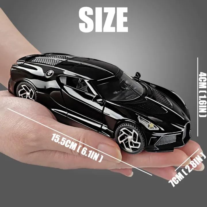 Image of 1:32 Bugati La Voiture Noire Alloy Diecast Pullback Metal Car Toy with Sound Light & Opening Doors - Great Gift Toy for Kids | Color as per Stock