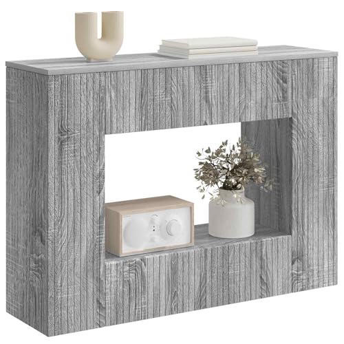 vidaXL Mesa de pared gris Sonoma 101 x 29 x 74 cm Madera construida, Consola rectangular moderna, duradera y resistente a la humedad, muebles de entrada versátiles con acento para el salón