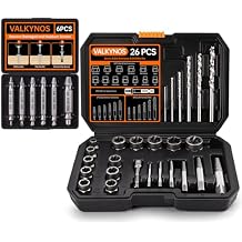 Valkynos 6PCS Screw Extractor Set and 26PCS Bolt Extractor Set with Drill Bit, Easy Out Bolt and Stripped Screw Remover Kit, DIY Tools for Rusted Broken Nuts Bolts Screws, Gift for Men, Dad, Husband,