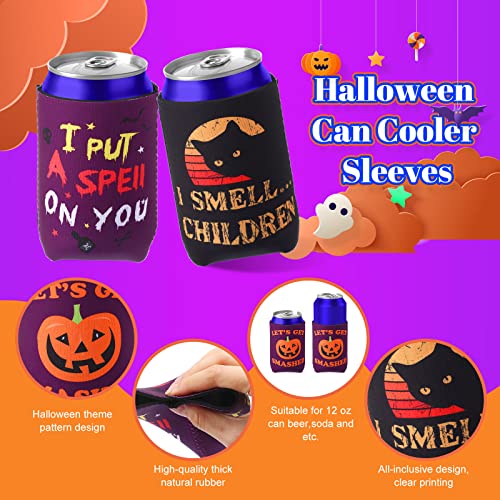 24 Pcs Halloween Can Cooler Sleeves - 12 oz Funny Pumpkin Cat Insulated Beer Can Cooler Skinny Bottle Sleeve for Cold Drinks - Gift & Party Supplies