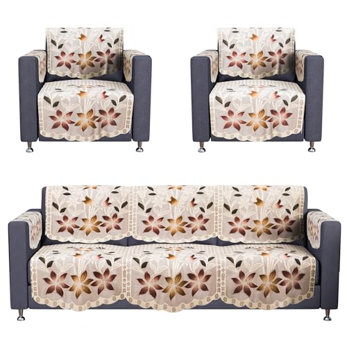 Image of Kuber Industries (Set of 16) Stylish & Durable Cotton Sofa Covers 5 Seater with Arms | Washable Sofa Protector & Slipcover for Living Room & Office | Brown Printed Lining