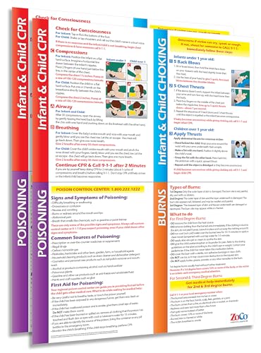 zoco  infant amp child first aid posters 2-pack  home daycare essentials  laminated 17x22  cpr choking poison amp burn chart  emergency safety sign for childcare amp infant rooms