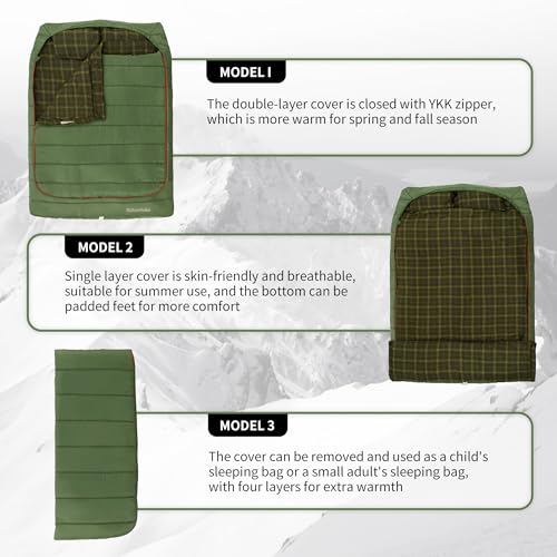 Image of Naturehike Flannel Sleeping Bag for Adults with Pillows, Doublewide Two Person Sleeping Bag for Couples & Whole Family, All Seasons for Camping, Hunting & Bedding