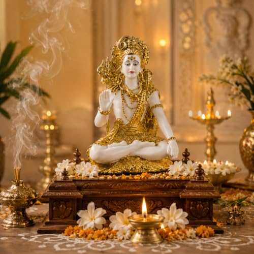 Image of Lord Shiva Statue - 31 cm Hindu God Figurine with Gold Detailing, Trident & Cobra - Hand-Painted Mahadev Murti for Home Temple Decor, Pooja Room, Meditation Space & Gift