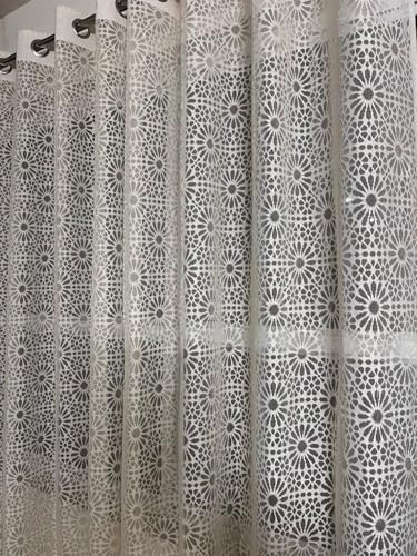 Image of Fabrilia Geometric Pattern Net Semi Sheer Grommet Curtains for Living Room /Bedroom, 5 feet Window, Cream, Set of 2