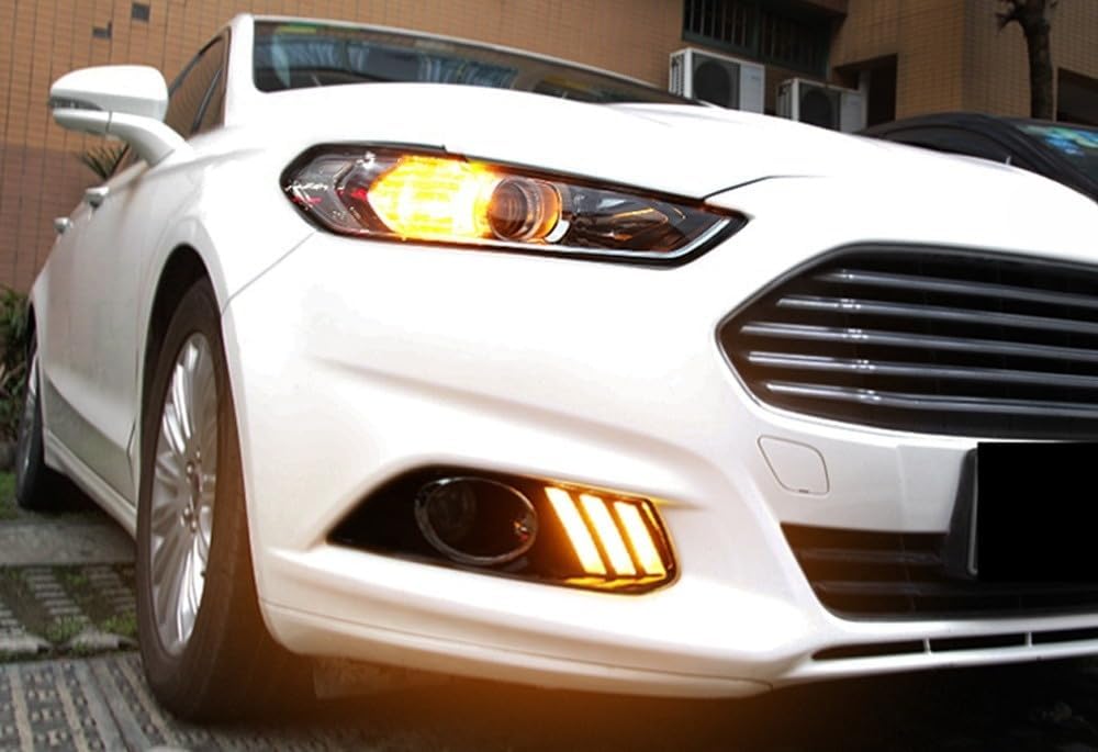 iJDMTOY Fog Light Bezel Replace High Power Switchback /// LED Daytime Running Light Kit Compatible With 2013-2016 Ford Fusion, Xenon White/Amber Yellow
