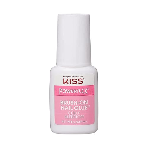 KISS PowerFlex - Pegamento de uñas con brocha, adhesivo de secado rápido para uñas adhesivas y reparaciones con aplicador de cepillo, ideal para