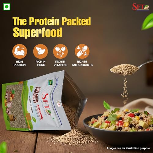 Image of SFT Premium White Quinoa Seeds 1Kg | Gluten-Free | Saponin Free | High Protein & Fiber | Diet Food for Weight Loss | Certified Grain | 100% Wholegrain Breakfast Cereal for Weight Management