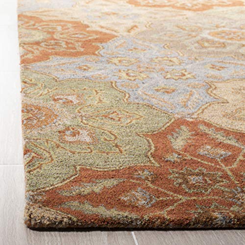 Image of SAFAVIEH Heritage Collection Area Rug - 6' Square, Multi, Handmade Traditional Oriental Wool, Ideal for High Traffic Areas in Living Room, Bedroom (HG273A)