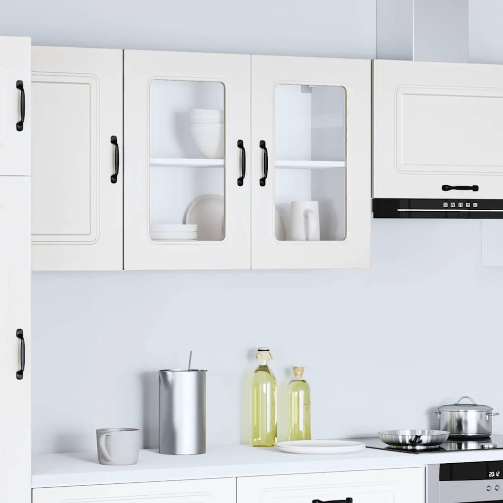 Hängeschrank Küche Weiß 80 x 31 x 60 cm mit Glastür aus Holzwerkstoff Langlebiger Wandschrank für Küchengeräte Geschirr und Vorräte Vielseitig für Wohnzimmer Flur und Schlafzimmer