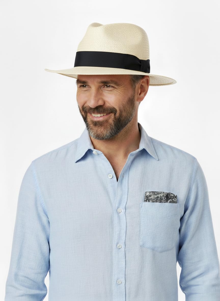 SCIPPIS Santiago Original Panama Hut – Handgeflochtener Fedora Sommerhut aus 100% Paja Toquilla – Leichter Sonnenhut mit Ripsband – Herren & Damen