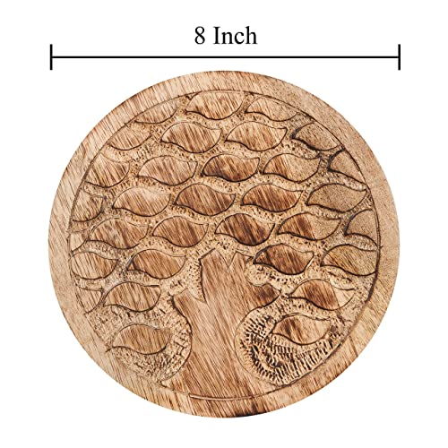 Handmade Wooden Tree Of Life Trivet For Hot Dishes Plates & Pots Holder Hot Pad For Kitchen & Dining Table Décor Cookware Heat Resistant Rustic Decorative Carvings 8 Inches #TOP7