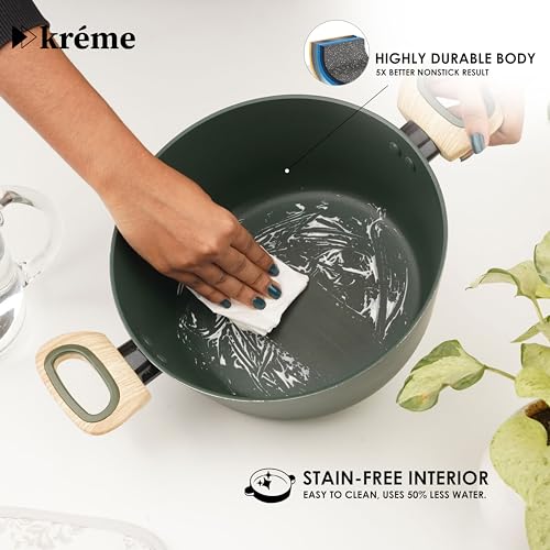 Image of Kreme Venetia Premium Series 6-Piece Granite Casseroles Cookware Set with Lid | Non-Stick Aluminium Cooking Pot | Granite Coating | Induction & Gas Stove Compatible | Healthy Low-Oil Cooking, Green