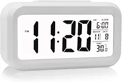 Relógio Despertador de Mesa Digital Inteligente com Luz de Fundo, Sensor de Temperatura, 8 Alarmes, Timer e Calendário – Compacto, Moderno Despertador Digital Cabeceira ou Relógio de Mesa