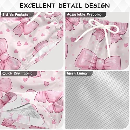 Pigsaly Boys Swim Trunks Charming Pink Bow Coquette Hearts Boys Board Shorts Swimsuit Swimwear Summer Bathing Suit 5T3