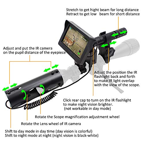 Megaorei 2 DIY 720P HD Digital Night Vision Scope Monocular Camcorder with LCD Display and IR Flashlight for Rifle Airsoft Hunting 200-300M Vision Distance (with 32G TF Card & Batteries)