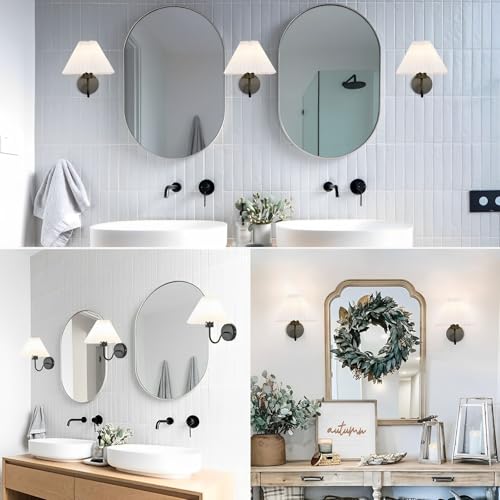 Image of Wall Sconces Indoor Wall Light Fixtures with Pleated Fabric Shade Bathroom Vanity Sconces Wall Lighting Dresser Hardwired Wall Lamps for Bedroom Living Room Corridor Porch