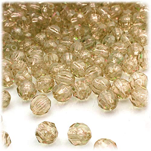 The Crafts Outlet 1,000pc Faceted Plastic Transparent Beads Round 6mm Champagne Beads