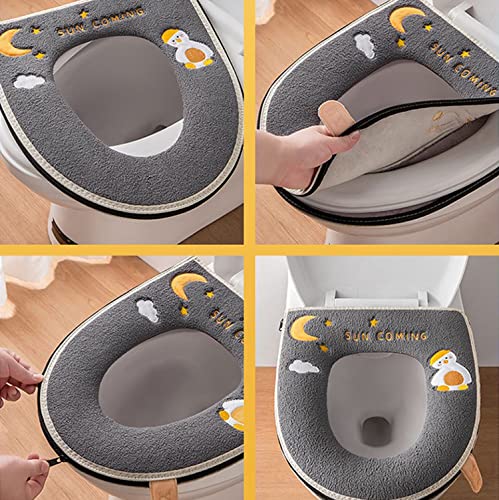 WC Sitzbezug,Yiyifor 2pcs WC Sitzkissen mit Reißverschluss und Schlaufe Kissen Badezimmer Warm Waschbar Wiederverwendbar Toilettensitzmatte – Bild 4