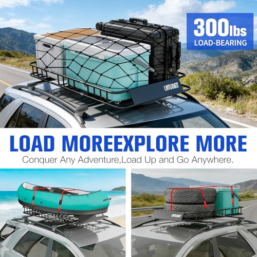 Image of LWTURMRT 54 inch x 36 inch Roof Rack Cargo Basket, 300LBS Universal Rooftop Cargo Carrier