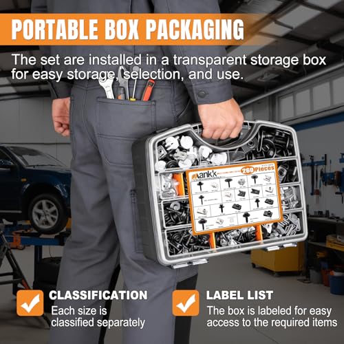 Image of mankk 260PCS U‑Nut Clips and Fender Body Bolt Assortment Kit, 21 Sizes Mixed‑Spec Auto Fasteners, Black Phosphate Steel Retainer Clips for Car Truck Motorcycle Bumper Fender Mud Flap Repair