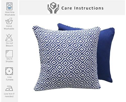 Image of Reversible 18x18 Blue Cotton Argyle Woven Pack of 1 Fashion Throw Pillow Covers Cases for Couch Sofa Home Decoration | 45x 45 cm