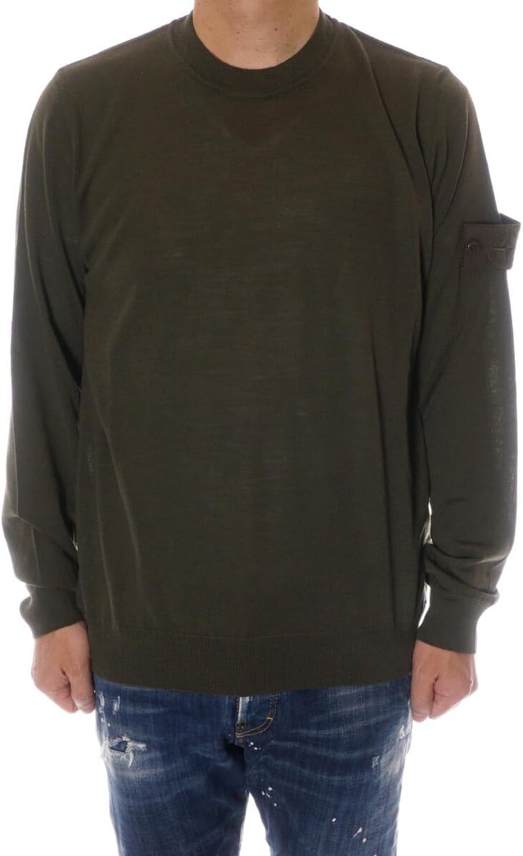 ストーンアイランド クルーネック長袖ニット ウール カーキ M｜STONE