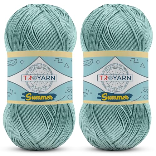 Image of TROYARN Summer (2- Skeins Pack) Silk Effect Hand Knitting Yarn Crochet Art Lace Craft 100% Microfiber Acrylic 2x100 gr (2x383 yds) (105463 - Dark Mint)