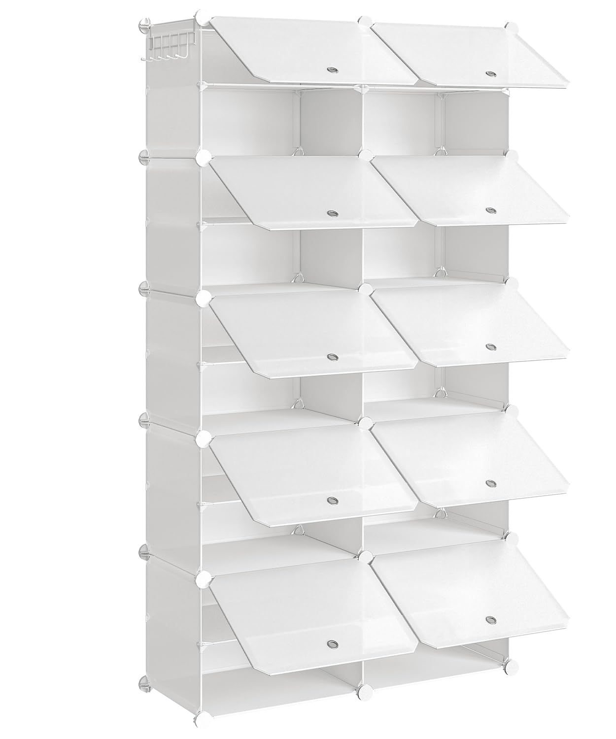 HOOBRO Mueble Zapatero, 10 Compartimentos, Modular Zapatero, Estantería de Plástico, con Puerta, Compartimento 40 x 30 x 30 cm, para Salón, Pasillo, Entrada, Dormitorio, Blanco EWT210SC01