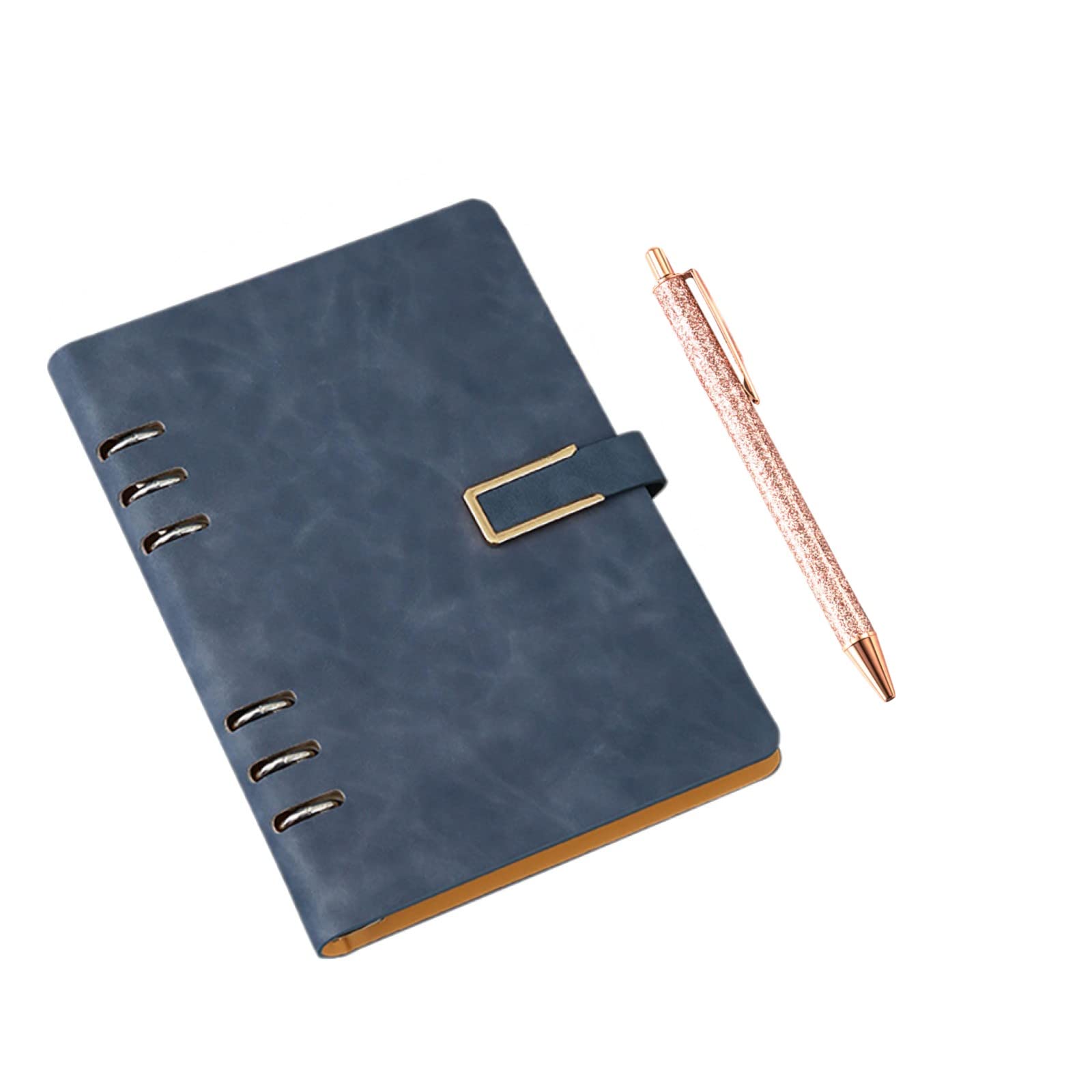 SEIWEI A5 Binder Notebook 6 Ring Leather Cover Notebook Simple Journal Notebook with Refill Papers Travel Binder For Journal Personal Planner Bussiness, Dark Blue+1Pen