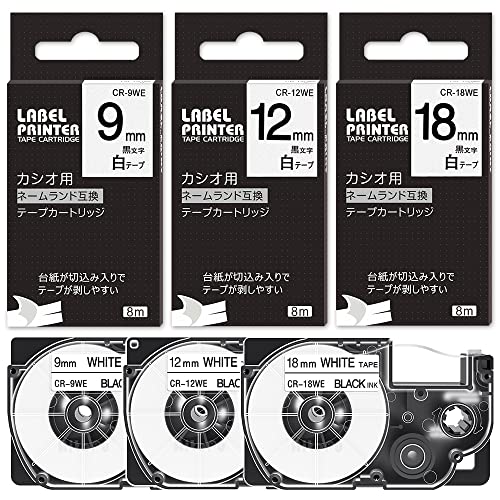 9mm 12mm 18mm ���n�K���� �݊� �J�V�I �l�[�������h �e�[�v�J�[�g���b�W XR-9WE XR-12WE XR-18WE CASIO �e�[�v 3�Z�b�g