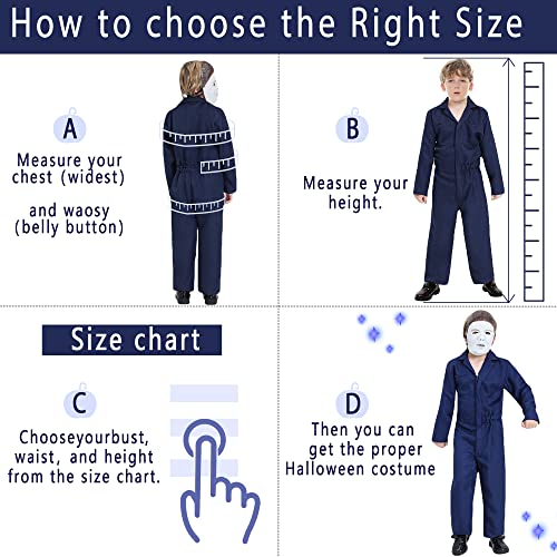 Firecos Halloween Horror Killer Cosplay Jumpsuit Coveralls Costume Props Halloween Costume With Mask For Kids Boys(M) #TOP6