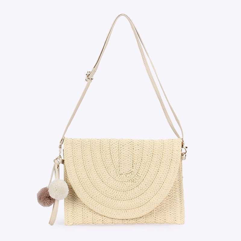 Bolsa de mão feminina com alça, bolsa envelope de tecido de praia de verão, Marrom