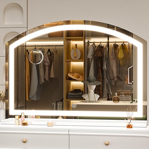 Hasipu Arch Vanity Mirror with Light, 36" x 24" Arched Led Makeup...