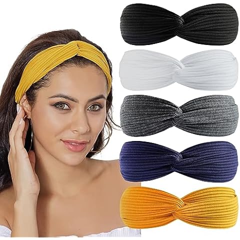 scicent Headbands for Women's Hair 5 Pieces Boho Hairbands Elastic Head Band, Cross Solid Color Vintage Hair Accessories for Everyday Sport Fitness Cotton Headbands - 3409 Cover