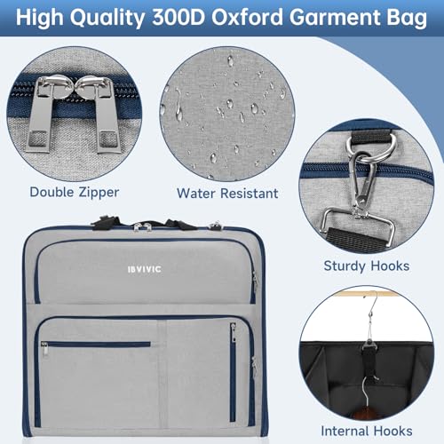 Garment Bags for Travel, Carry On Garment Bag for Hanging Clothes Large Suit Travel Bag Convertible Travel Garment Bag for Shirts, Dresses, Coats (Grey)3
