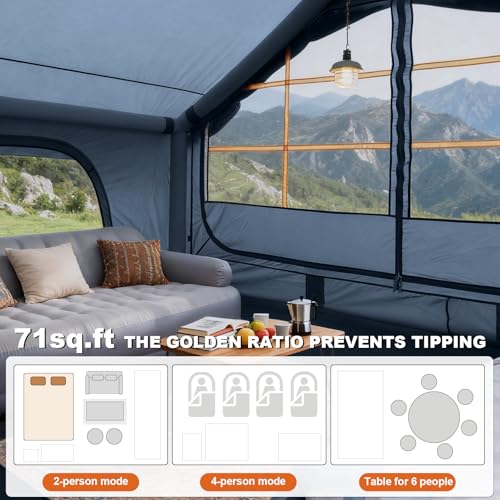 Image of Inflatable Camping Tent,2 /4 /6 /8 Person Glamping Inflatable Tents with Awning, Quick Setup Blow Up Tents with Pump, Waterproof Oxford Inflatable House for Camping, Air Glamping Hot Tents for Adult