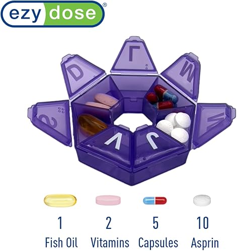 Miniatura 2 de EZY DOSE - Organizador semanal de pastillas, caja para medicamentos y planificador de vitaminas, planificador de pastillas para viajes, de 7 lados,