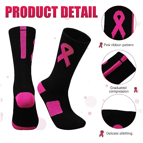 Hercicy 16 Pcs Breast Cancer Awareness Socks and Wristbands Set 4 Pairs Breast Cancer Football Socks Pink Ribbon Socks 4 Pairs Wrist Sweatbands for Women Youth Athletic Support Accessories2