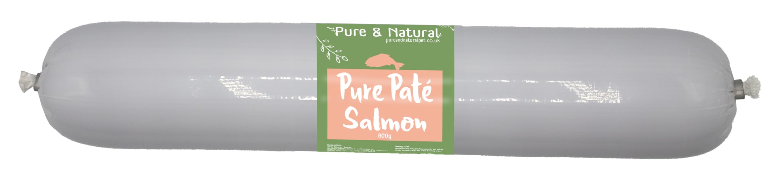 Pure & Natural Wet Dog Food Pate Chub Roll, 97% Salmon 800g - High Meat Content, Moist, Grain Free Dog Food for All Breeds
