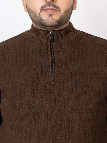 Image of Kvetoo Plus Size Men High Neck Zipper Full Sleeve Woolen Winter Sweater