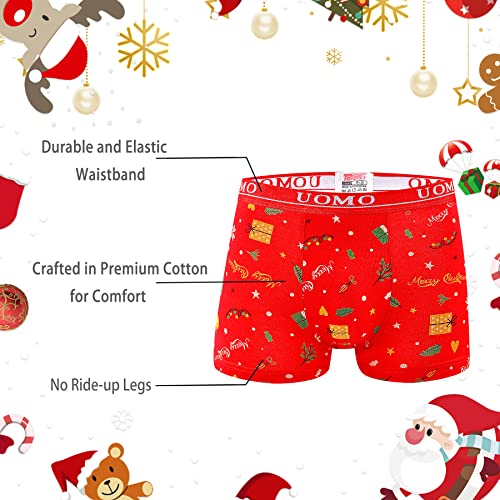 Trendyboy Boys Christmas Cotton Boxer Briefs Underwear 2-14 Years Underpants 4-Pack Red Colour New Year (5157, 10-12 Years) #TOP1
